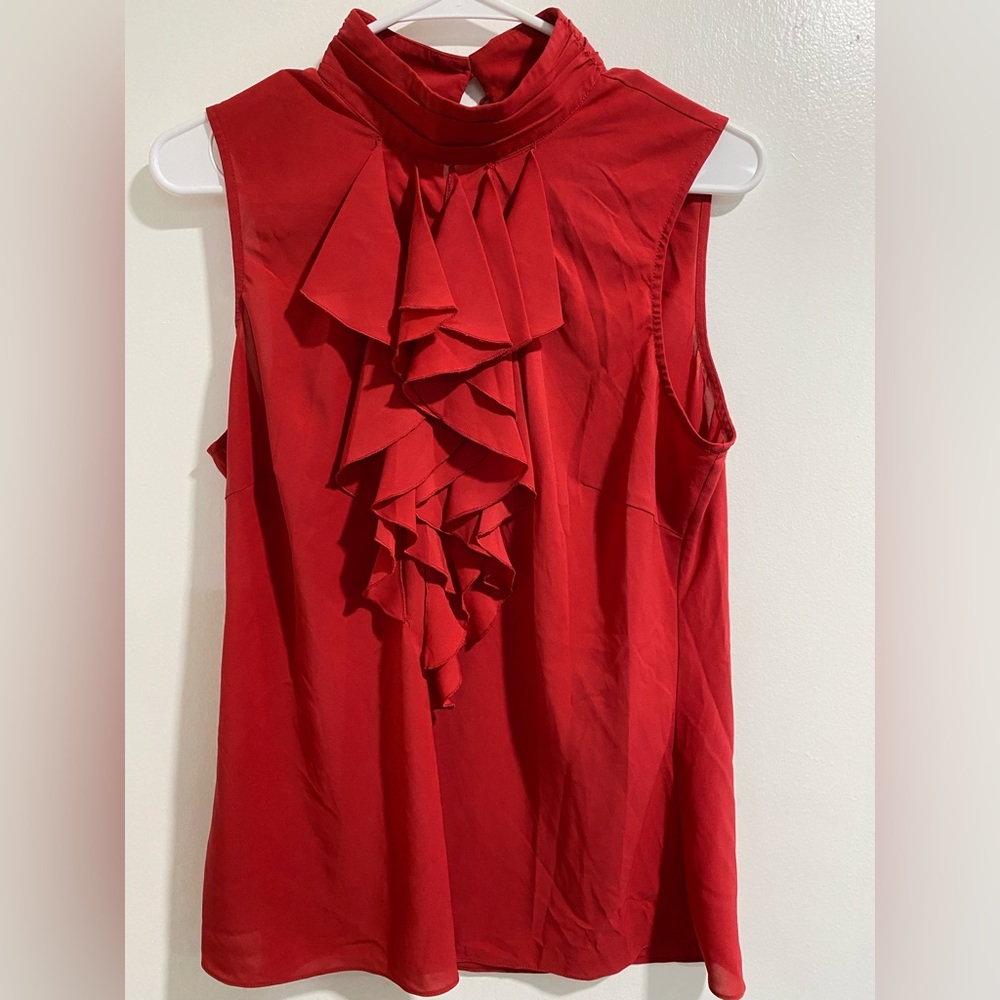 Red ruffle blouse